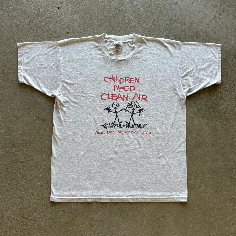 Vintage 90s Children Need Clean Air Shirt Size XL Gray Anti Smoking Art Drawing